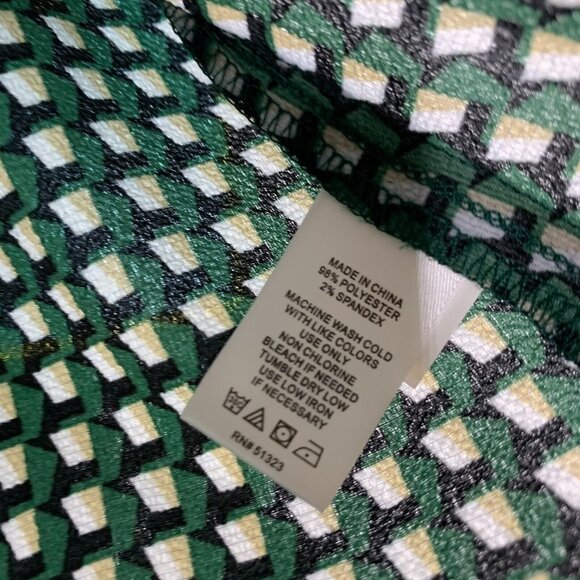Cece Top Tie Sleeve V Neck Green Geometric Printed Blouse NWT - Picture 8 of 11